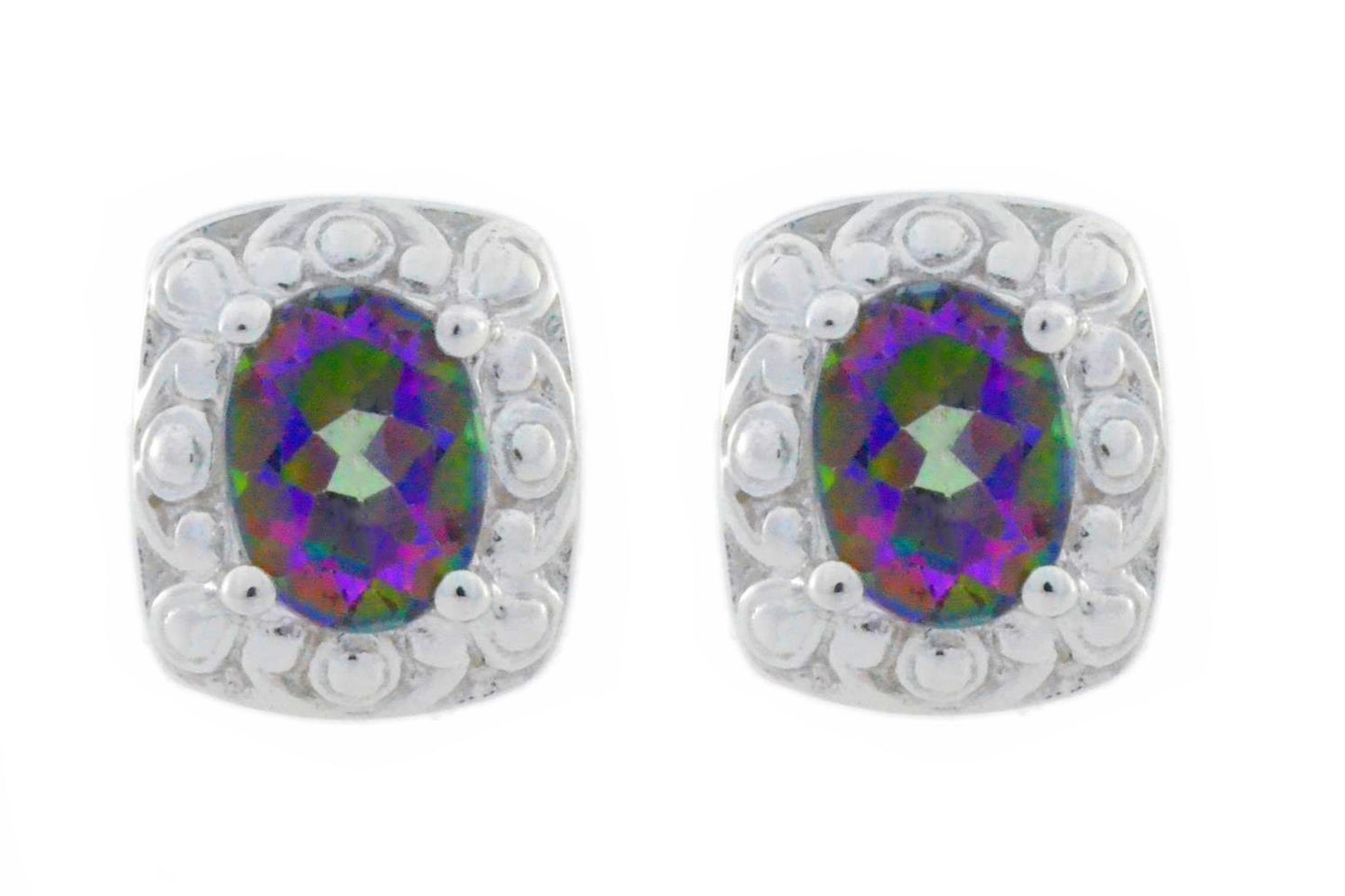 3 Ct Mystic Topaz Oval Stud Earrings .925 Sterling Silver