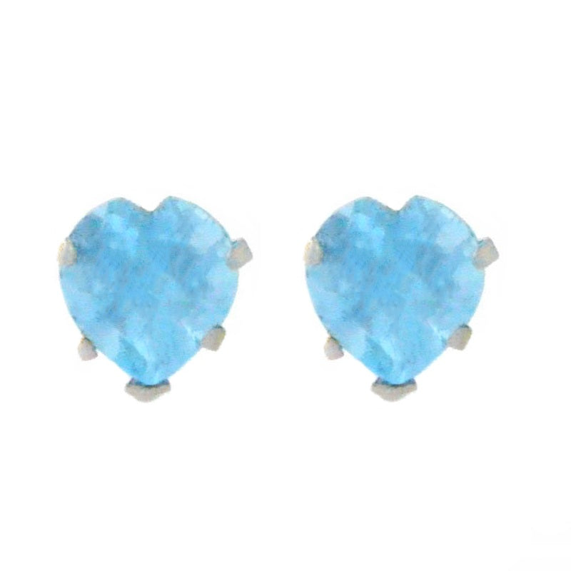 14Kt White Gold Blue Topaz Heart Stud Earrings