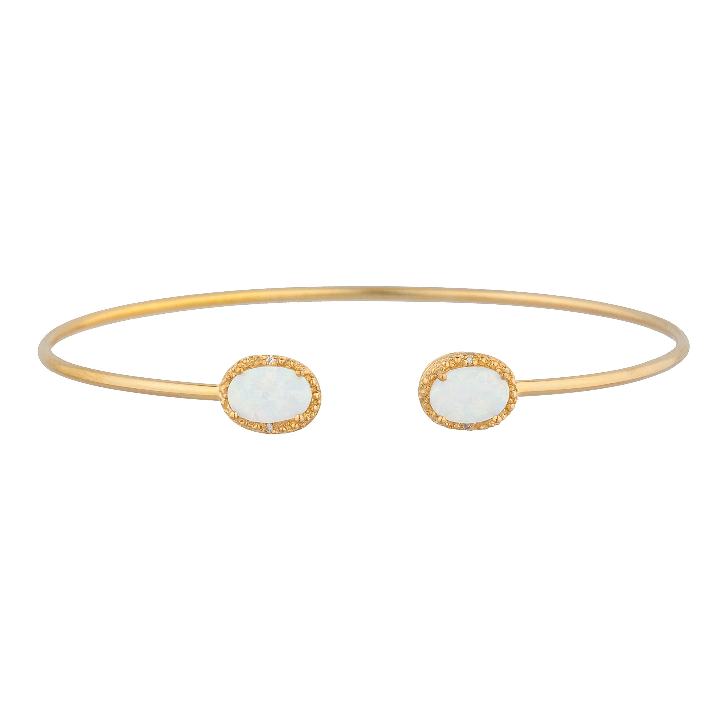 14Kt Gold Genuine Opal & Diamond Oval Bangle Bracelet