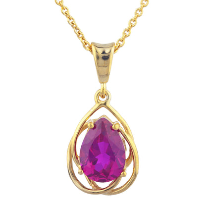 14Kt Gold 2 Ct Ruby Pear Teardrop Design Pendant Necklace