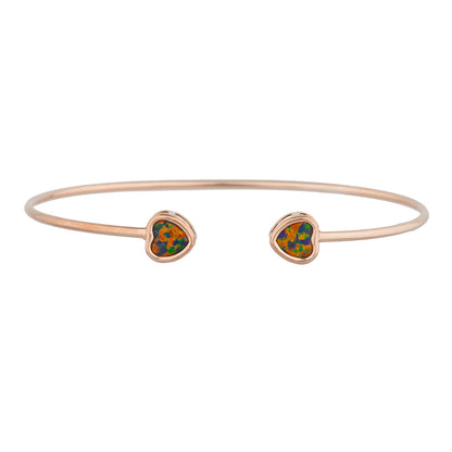 14Kt Rose Gold Plated Black Opal Heart Bezel Bangle Bracelet