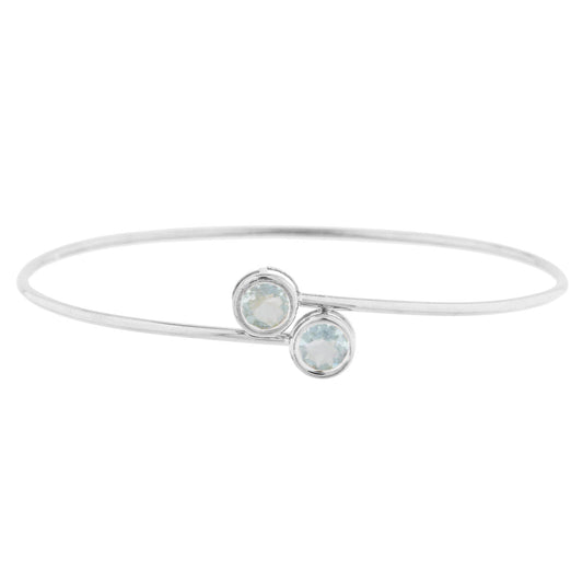 2 Ct Aquamarine Round Bezel Bangle Bracelet .925 Sterling Silver