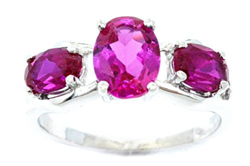 2 Ct Created Ruby Oval Ring .925 Sterling Silver Rhodium Finish