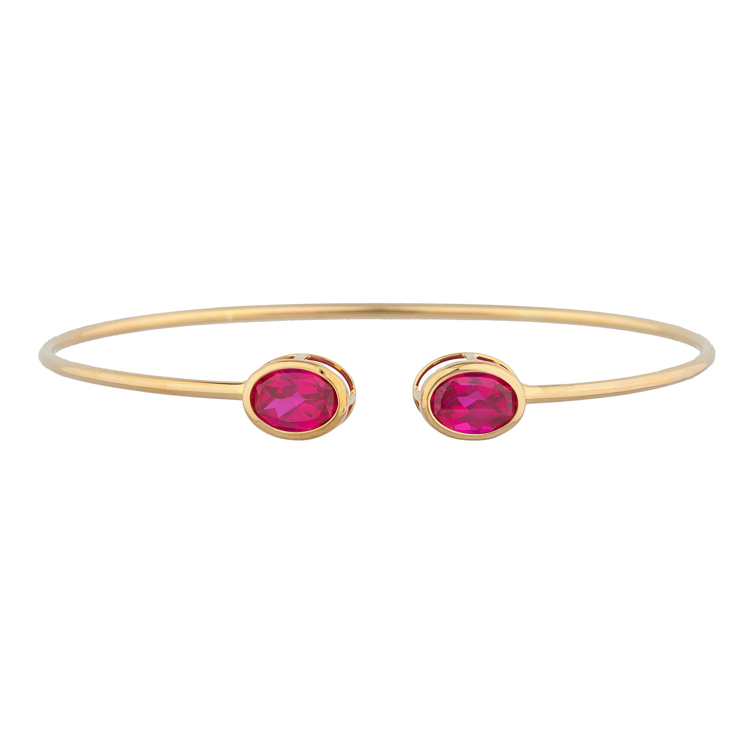 14Kt Gold Created Ruby Oval Bezel Bangle Bracelet