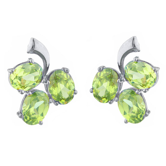 9 Ct Peridot Oval Design Stud Earrings .925 Sterling Silver