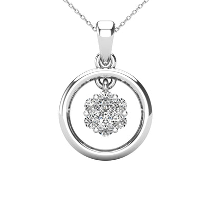 14Kt White Gold Genuine Natural Diamond Floating Round Pendant Necklace