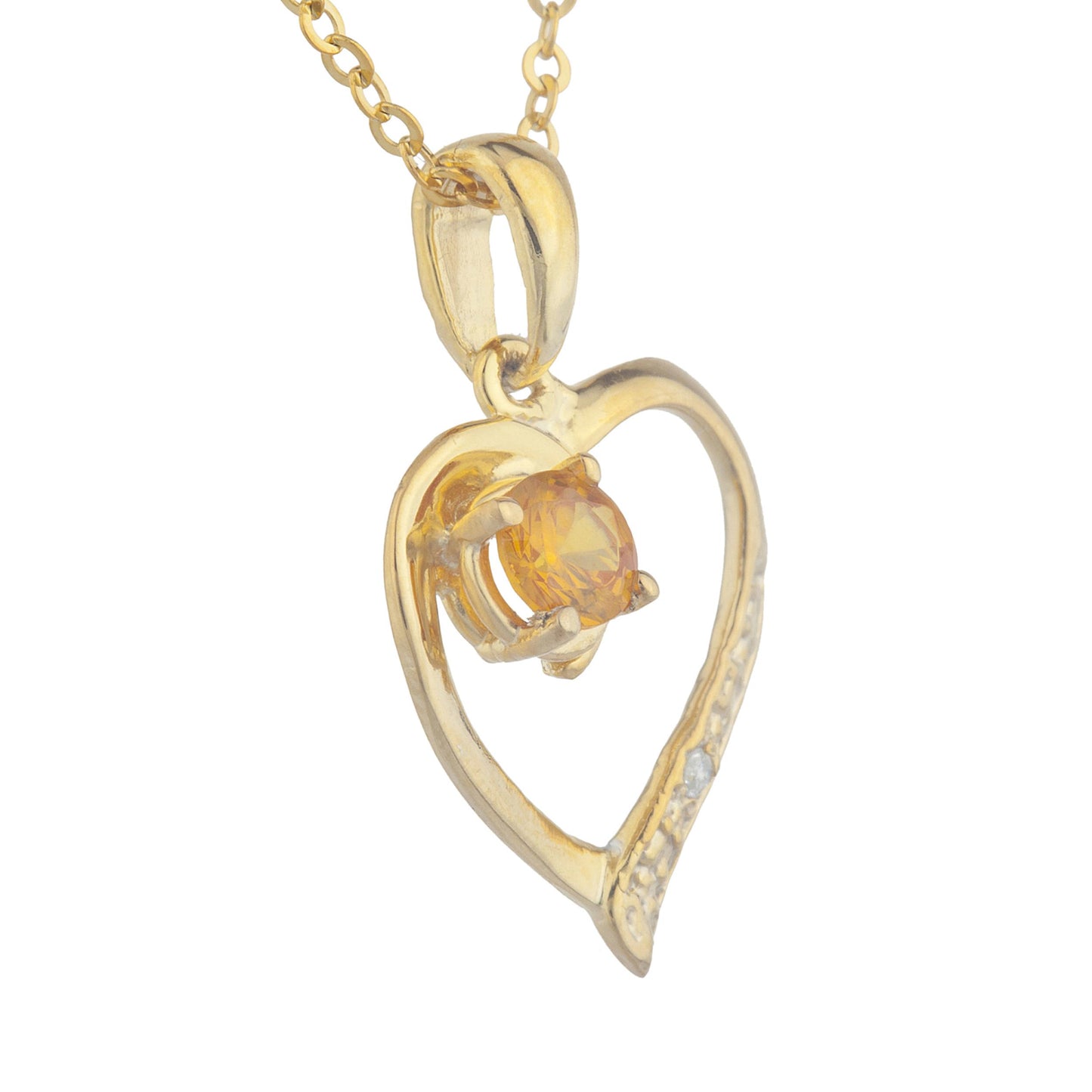 14Kt Yellow Gold Plated Orange Citrine & Diamond Heart Pendant