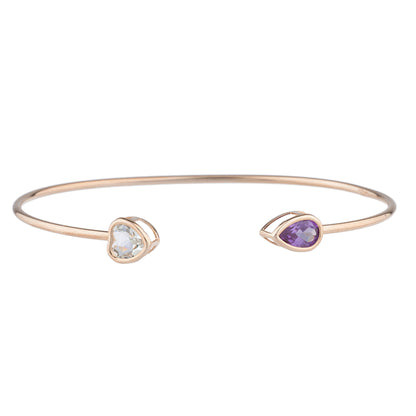 Aquamarine Heart & Amethyst Pear Bezel Bangle Bracelet 14Kt Rose Gold Plated Over .925 Sterling Silver