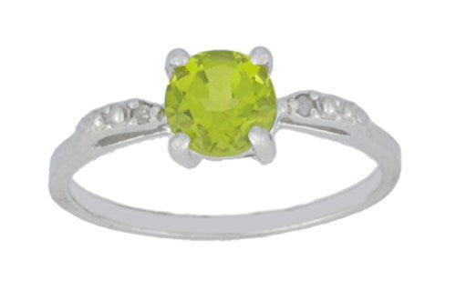 1 Ct Peridot & Diamond Round Ring .925 Sterling Silver Rhodium Finish