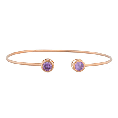 14Kt Gold Amethyst Round Bezel Bangle Bracelet