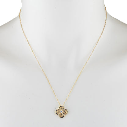 14Kt Gold Zirconia Clover Design Pendant Necklace