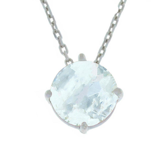 14Kt Gold Aquamarine Round Pendant Necklace