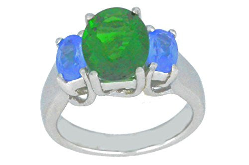 4 Ct Created Emerald & Tanzanite Oval Ring .925 Sterling Silver Rhodium Finish