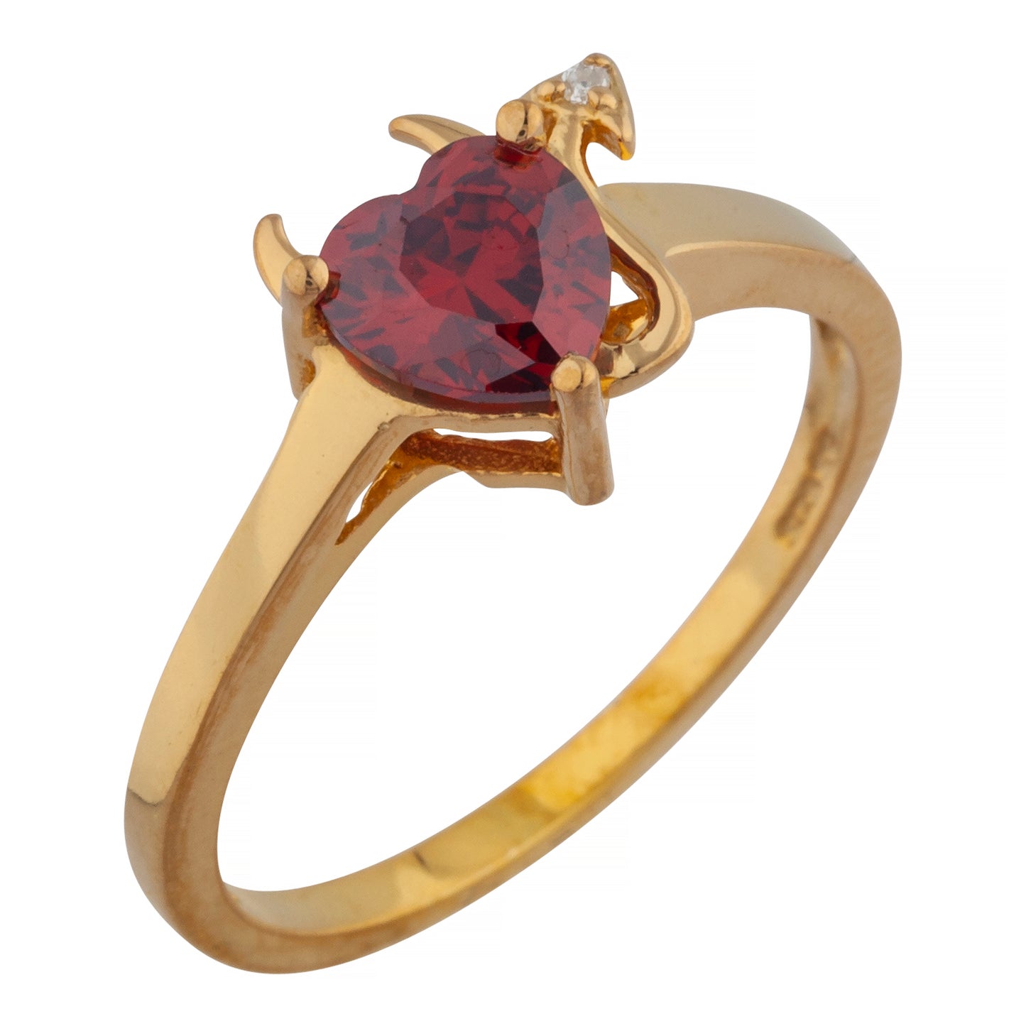 Garnet & Diamond Devil Heart Ring 14Kt Yellow Gold Rose Gold Silver