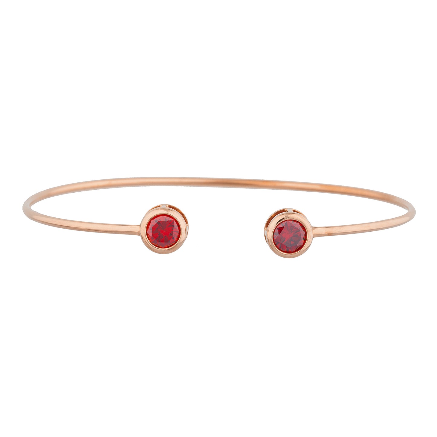 14Kt Gold Garnet Round Bezel Bangle Bracelet