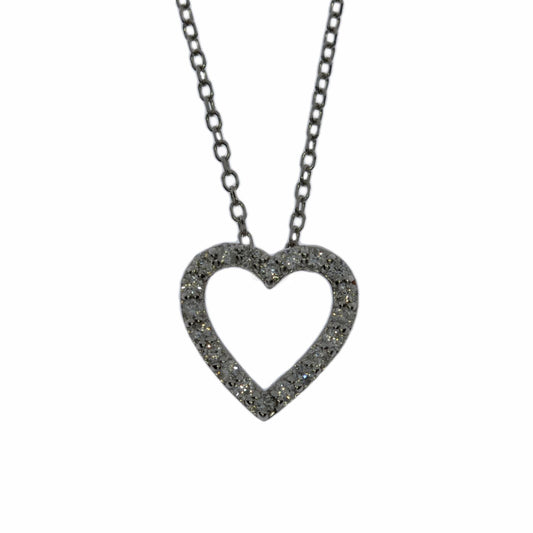 14Kt Gold Genuine Natural Diamond Open Heart Pendant Necklace