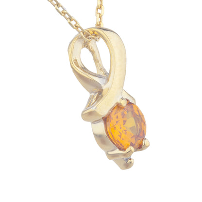 14Kt Yellow Gold Plated Orange Citrine & Diamond Round Design Pendant