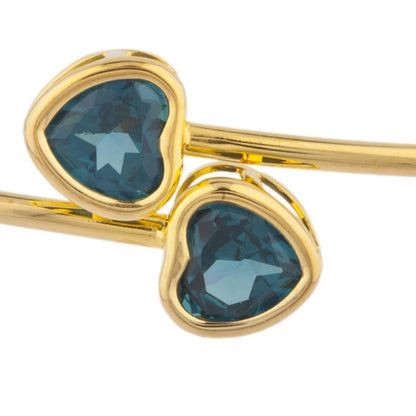 14Kt Yellow Gold Plated London Blue Topaz Heart Bezel Bangle Bracelet