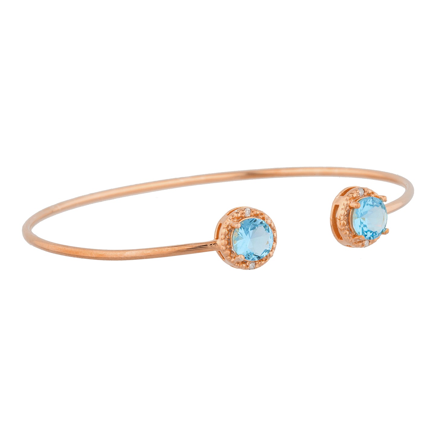 14Kt Rose Gold Plated Blue Topaz & Diamond Round Bangle Bracelet