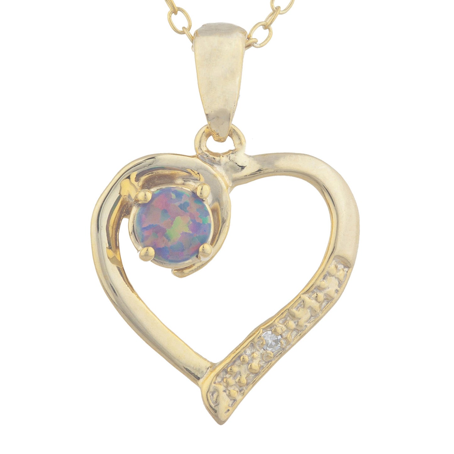 14Kt Yellow Gold Plated Black Opal & Diamond Heart Pendant