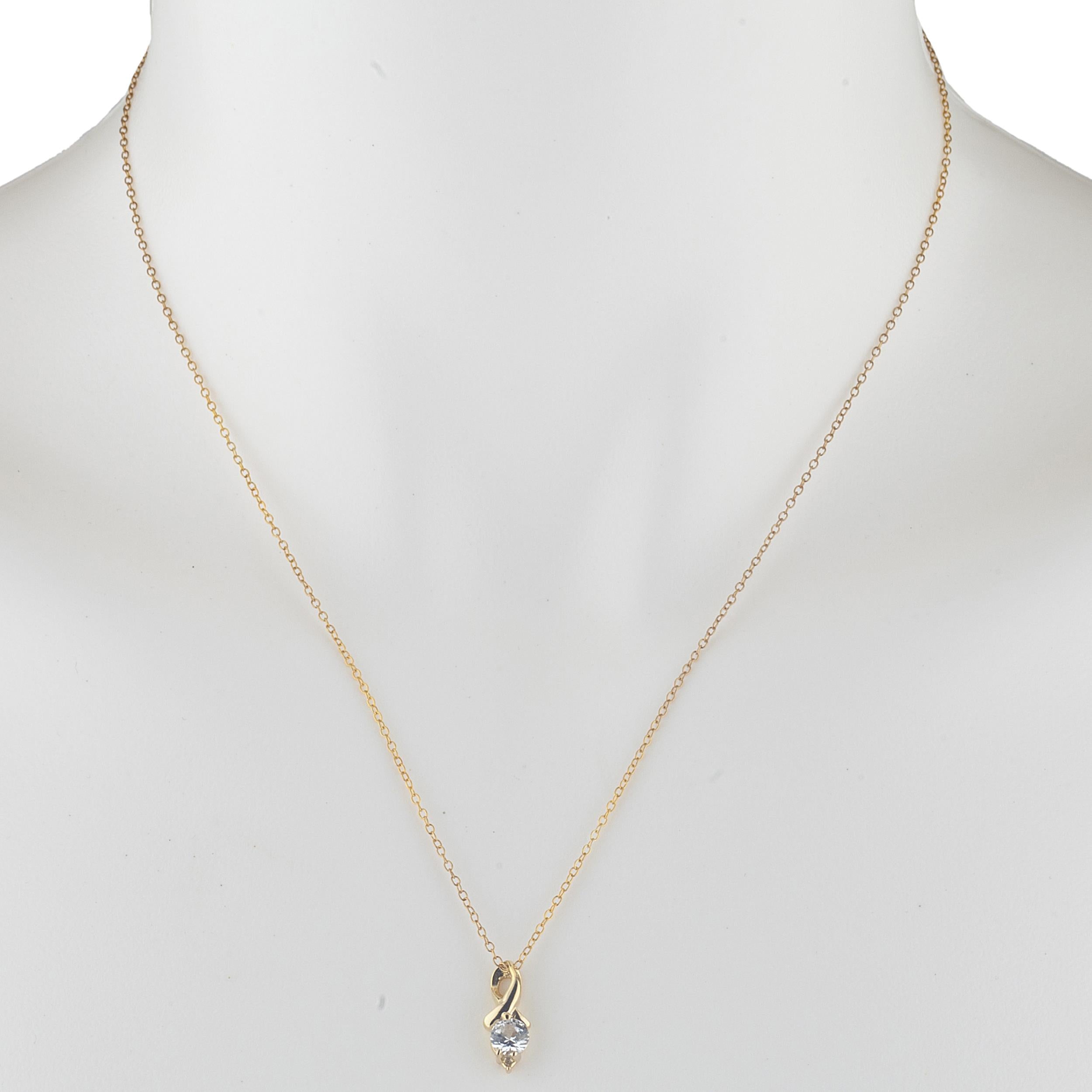 14Kt Gold White Sapphire & Diamond Round Design Pendant Necklace