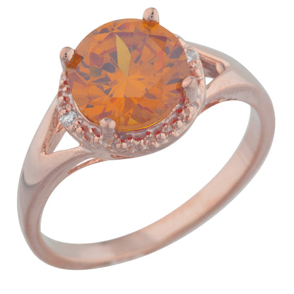 14Kt Gold 2 Ct Orange Citrine & Diamond Halo Design Round Ring