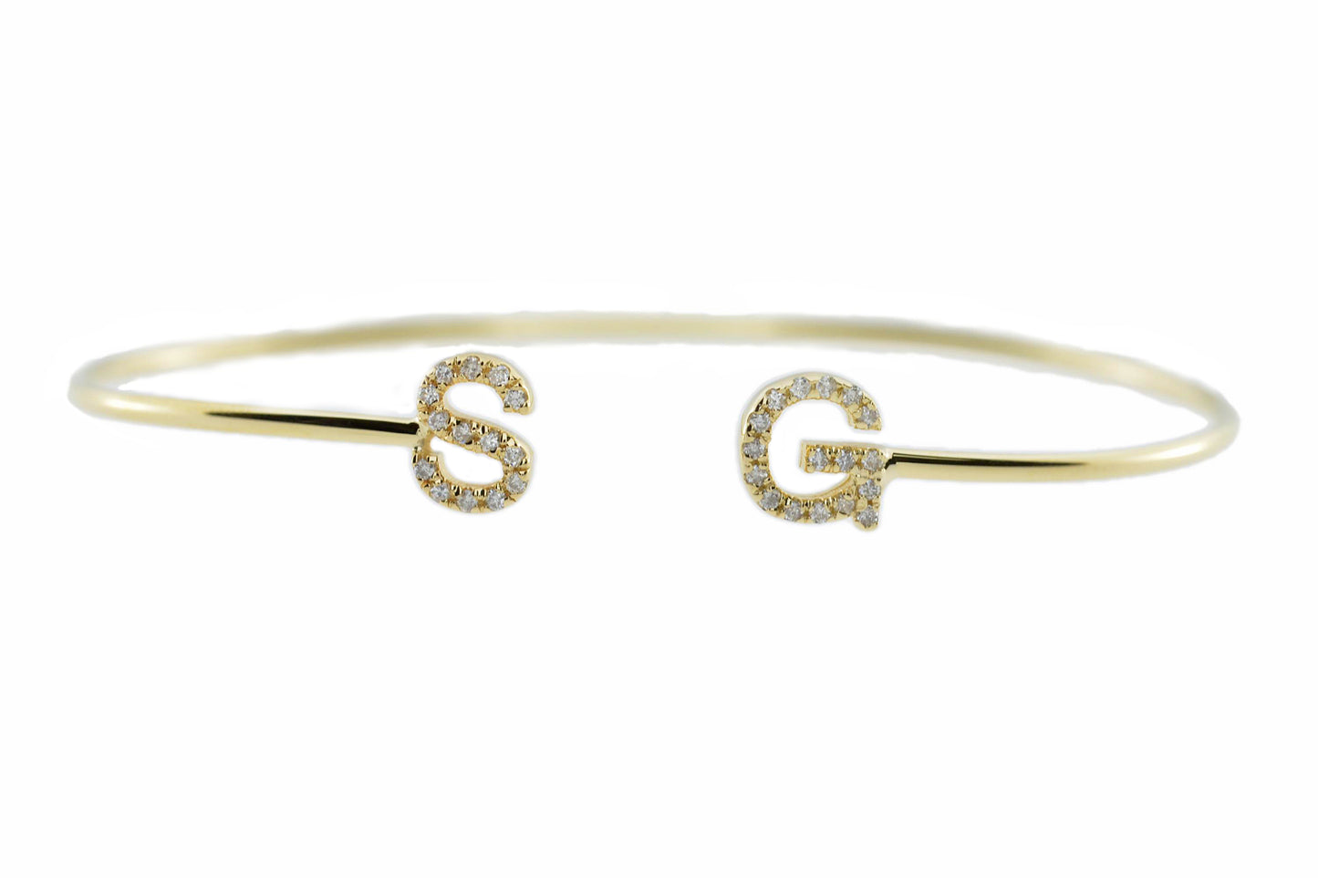 14Kt Gold Initial Letter Diamond Bangle Bracelet