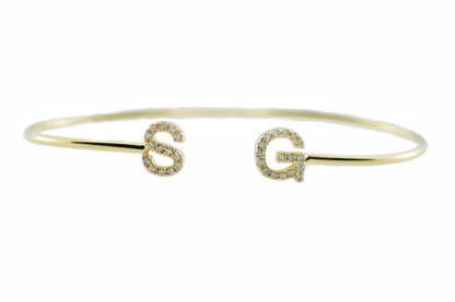 14Kt Gold Initial Letter Diamond Bangle Bracelet