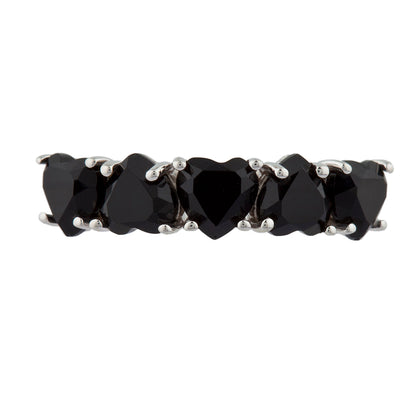 5 Hearts Genuine Black Onyx Heart Ring .925 Sterling Silver Rhodium Finish