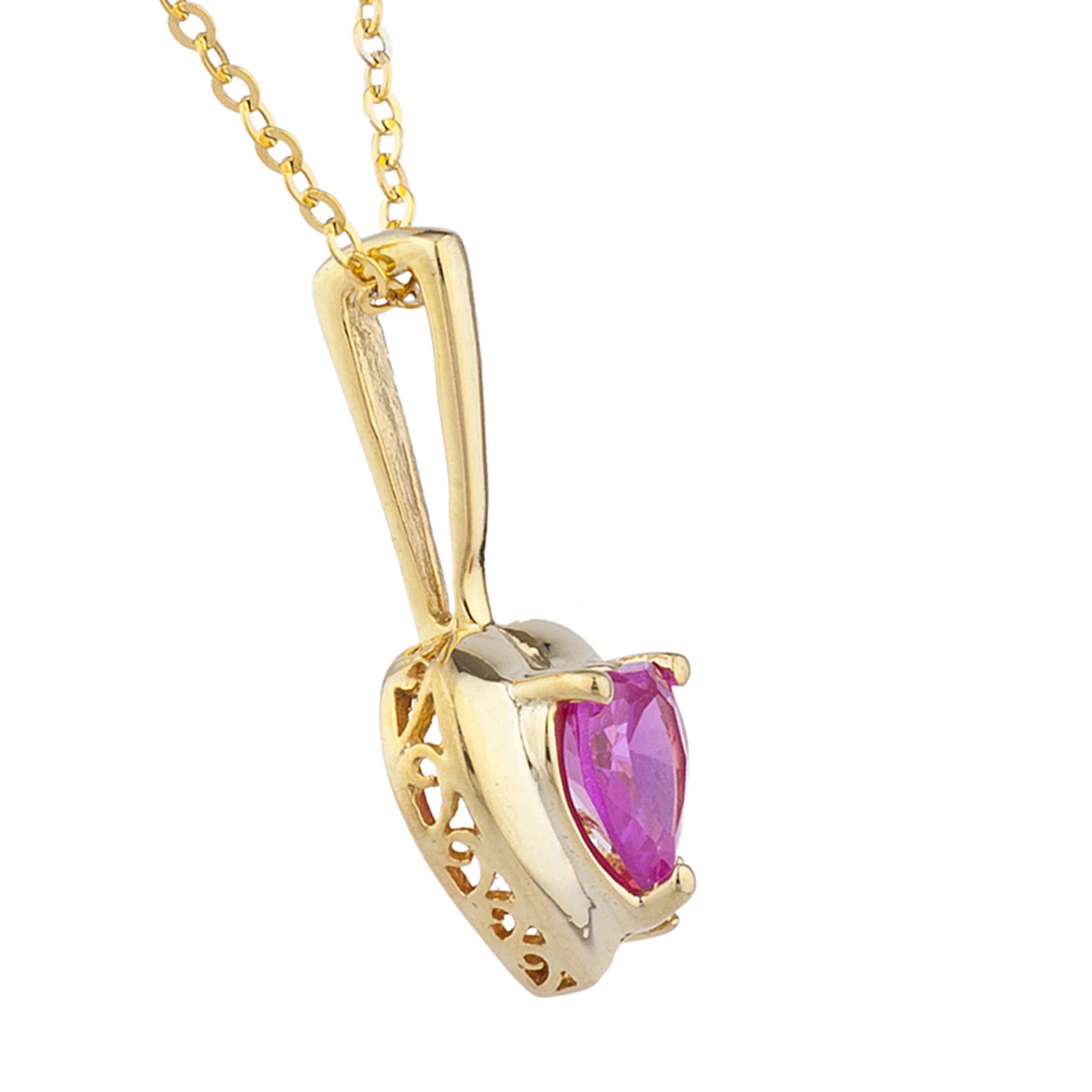 14Kt Gold Pink Sapphire & Diamond Heart Design Pendant Necklace