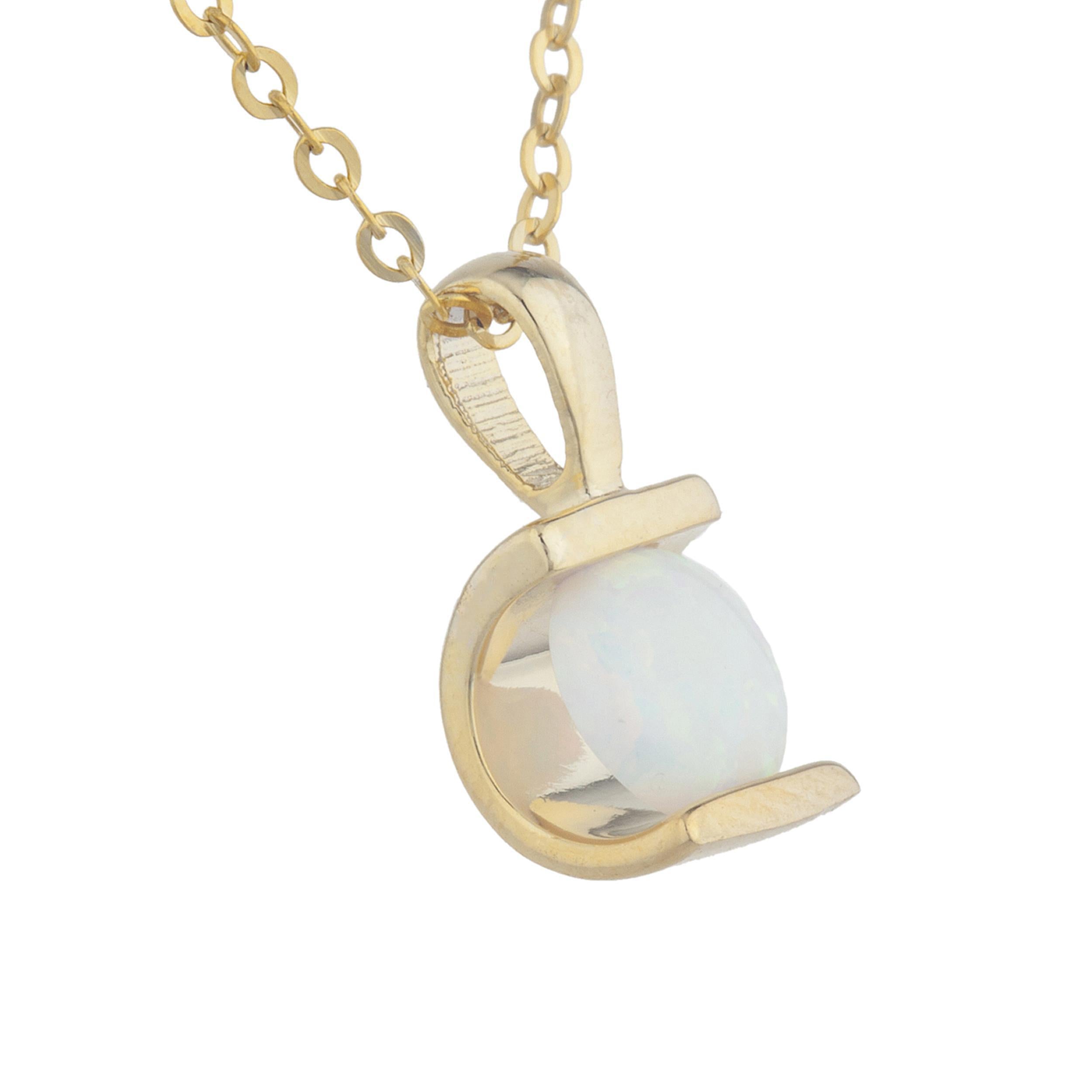 14Kt Yellow Gold Plated Opal Half Channel Pendant