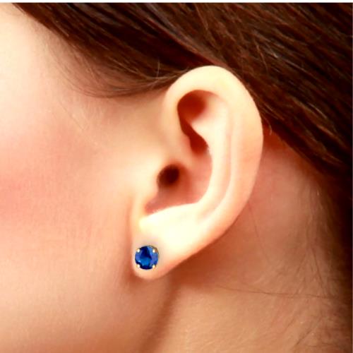 2 Ct London Blue Topaz Round Stud Earrings 14Kt Yellow Gold