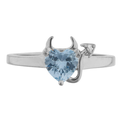 Genuine Aquamarine & Diamond Devil Heart Ring 14Kt Yellow Gold Rose Gold Silver