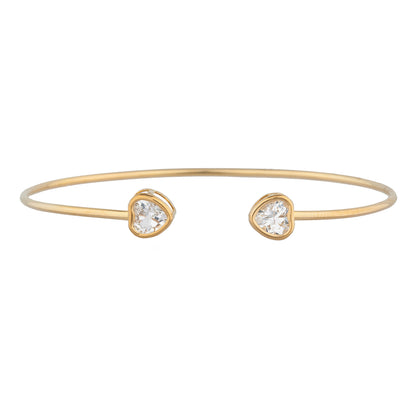 14Kt Gold Zirconia Heart Bezel Bangle Bracelet