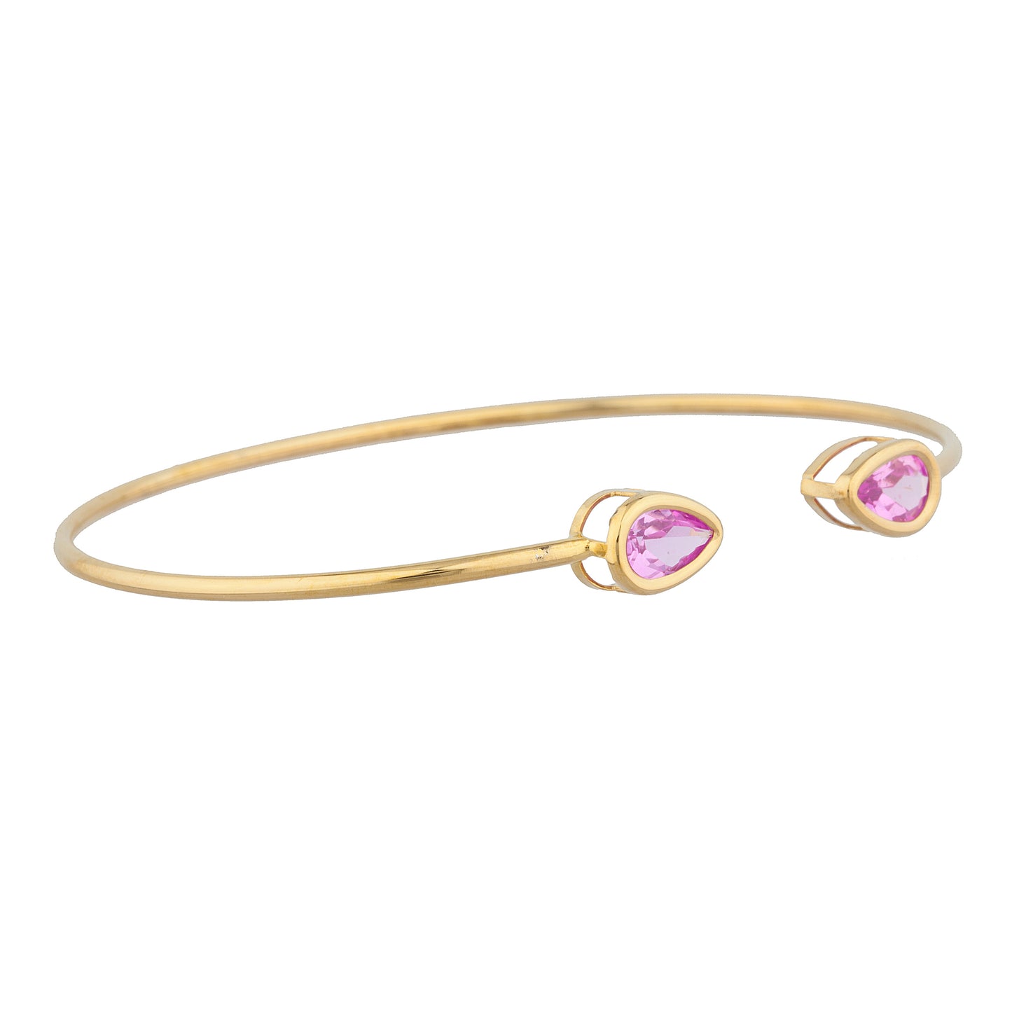 14Kt Gold Pink Sapphire Pear Bezel Bangle Bracelet