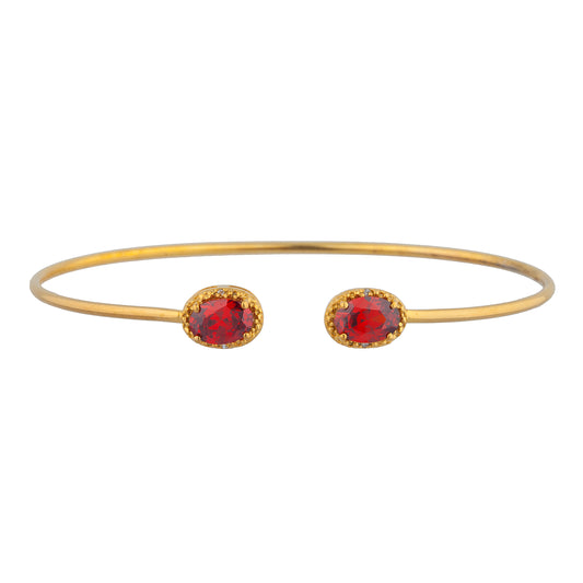 14Kt Gold Garnet & Diamond Oval Bangle Bracelet