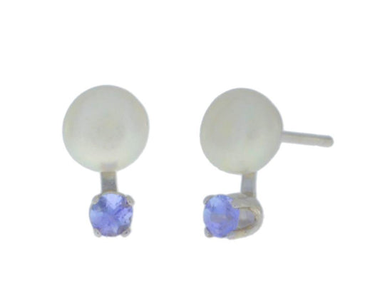 3mm Tanzanite & White Pearl Stud Earrings .925 Sterling Silver