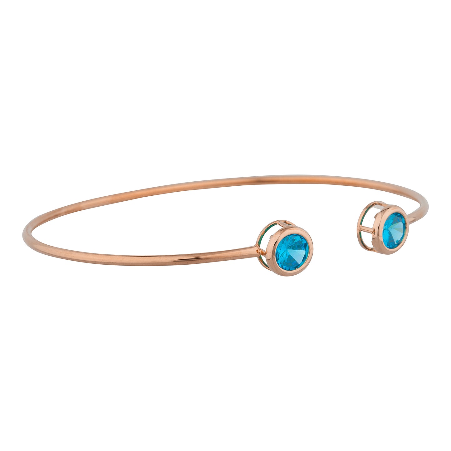 14Kt Rose Gold Plated Swiss Blue Topaz Round Bezel Bangle Bracelet