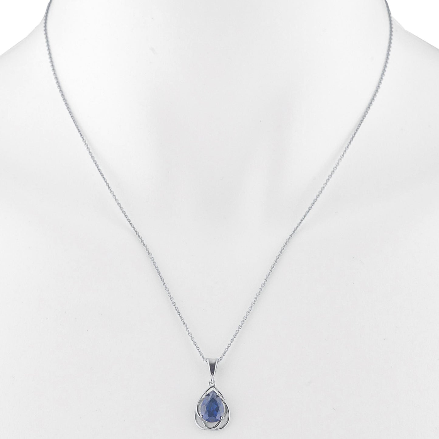 2 Ct Blue Sapphire Pear Teardrop Design Pendant .925 Sterling Silver