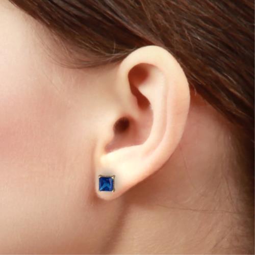 2 Ct London Blue Topaz Princess Cut Stud Earrings 14Kt Yellow Gold