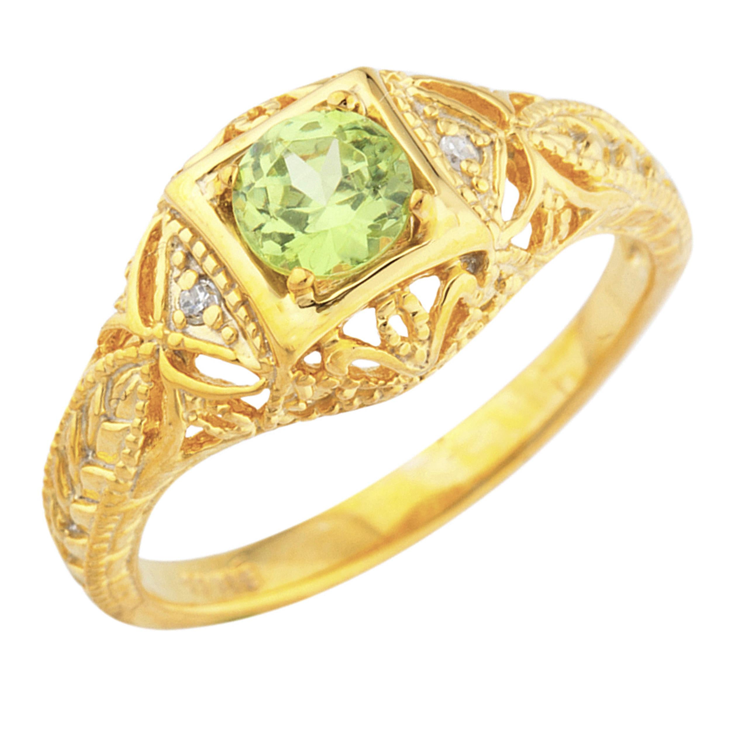 14Kt Gold Peridot & Diamond Design Round Ring