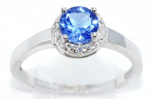 1 Ct Tanzanite & Diamond Round Ring .925 Sterling Silver Rhodium Finish