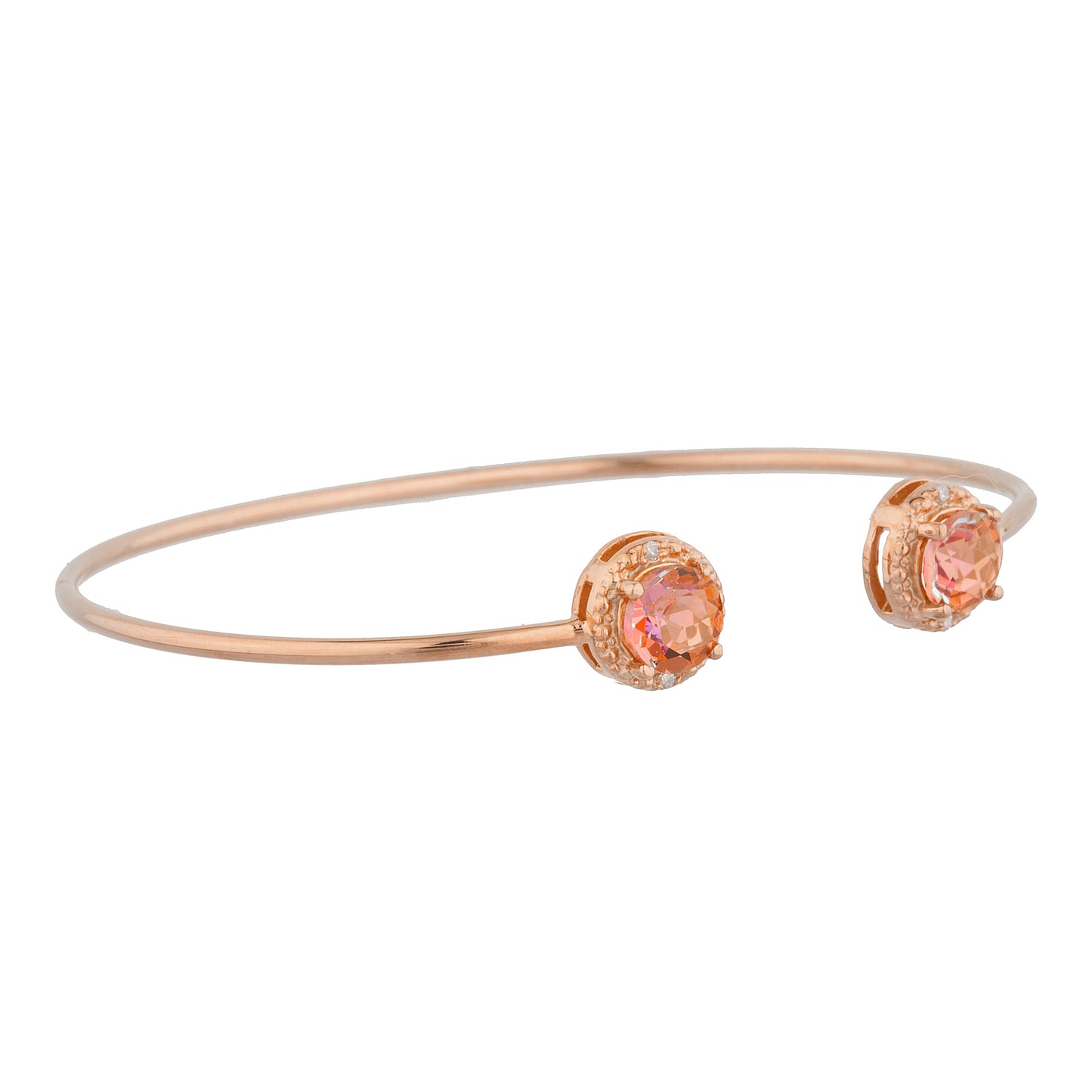 14Kt Rose Gold Plated Natural Ecstasy Mystic Topaz & Diamond Round Bangle Bracelet