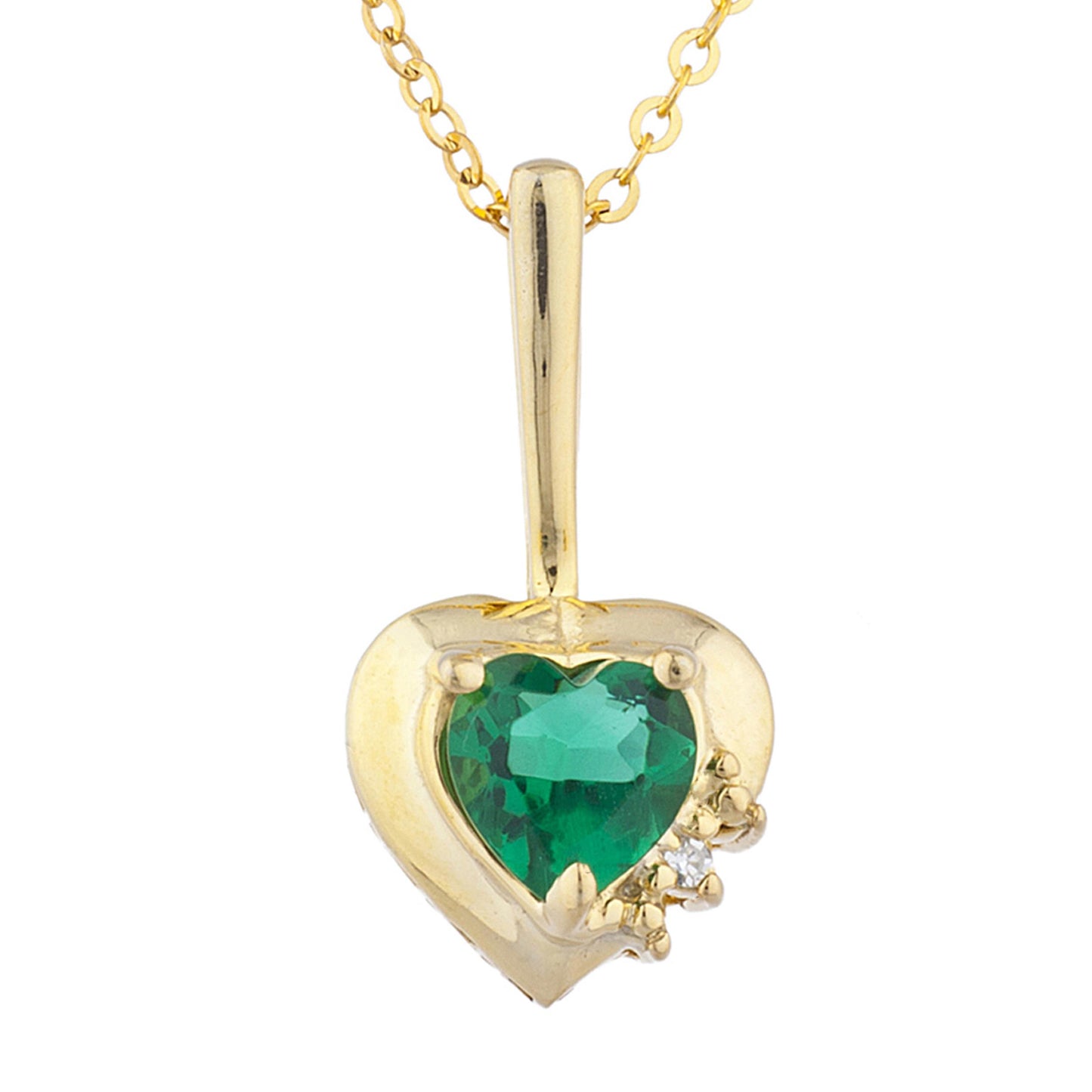 14Kt Gold Emerald & Diamond Heart Design Pendant Necklace