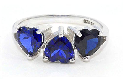 3 Ct Created Blue Sapphire Heart Ring .925 Sterling Silver Rhodium Finish