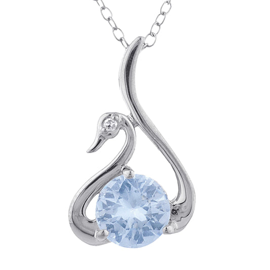 Genuine Aquamarine & Diamond Swan Pendant .925 Sterling Silver