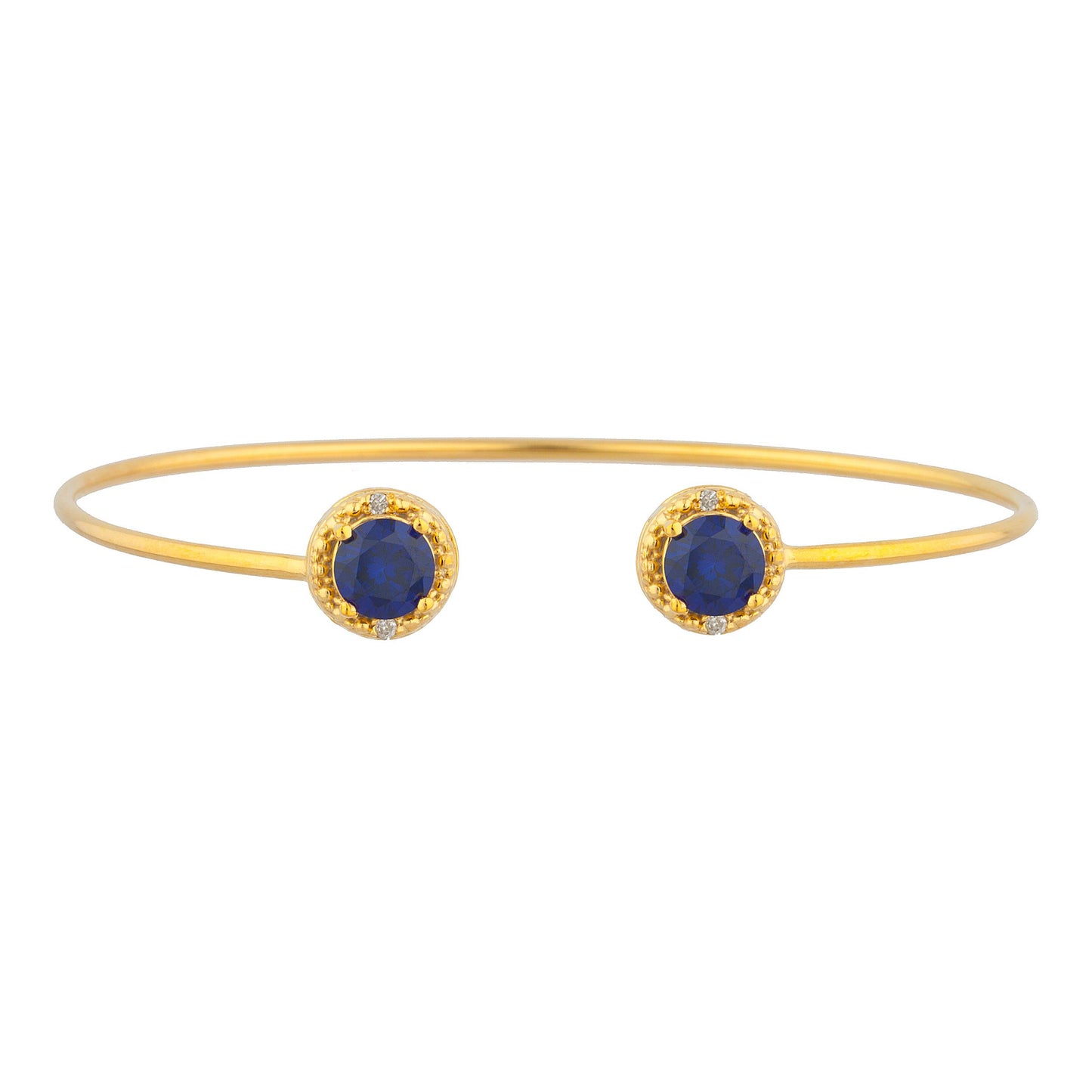 14Kt Gold Blue Sapphire & Diamond Round Bangle Bracelet