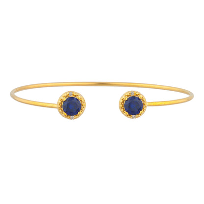 14Kt Gold Blue Sapphire & Diamond Round Bangle Bracelet