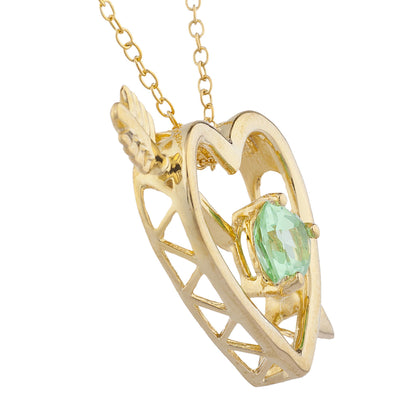 14Kt Gold Green Sapphire Heart Bow & Arrow Pendant Necklace