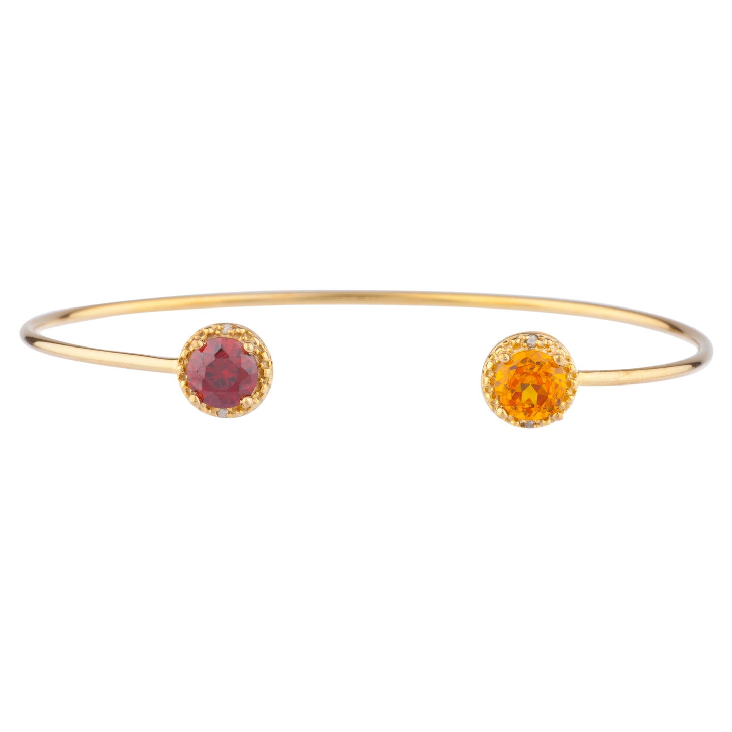 14Kt Gold Garnet & Orange Citrine Diamond Round Bangle Bracelet